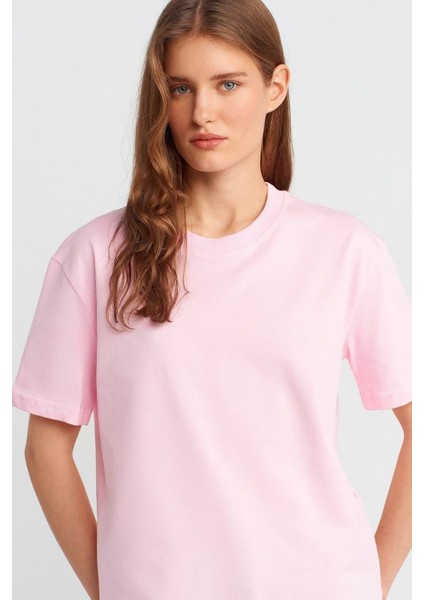 Sıfır Yaka Kısa Kollu Pembe Kadın T-Shirt 30312-2Y5 fırsatları