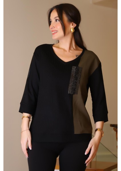 Uzun Kollu Taşlı Siyah Kadın Bluz 00729-2K5 modelleri