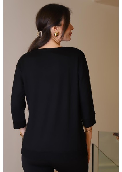Uzun Kollu Taşlı Siyah Kadın Bluz 00729-2K5 indirimleri