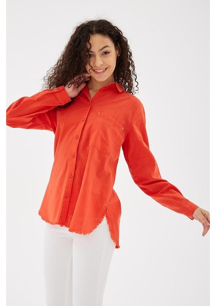 Uzun Kollu Cepli Kırmızı Kadın Gömlek 0390-2Y5 fiyatları