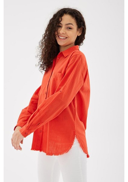 Uzun Kollu Cepli Kırmızı Kadın Gömlek 0390-2Y5 modelleri