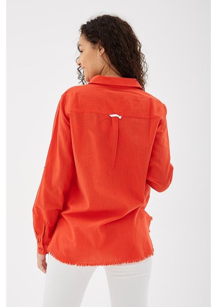 Uzun Kollu Cepli Kırmızı Kadın Gömlek 0390-2Y5 indirimleri