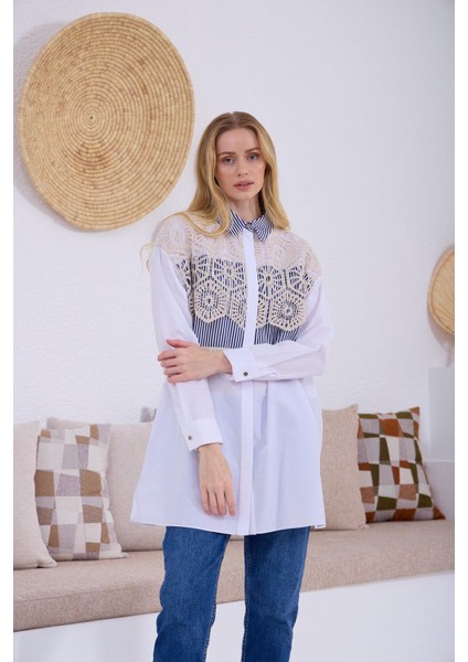 Brode Detaylı Çizgili Laci Kadın Gömlek MB11.220-2Y5 modelleri