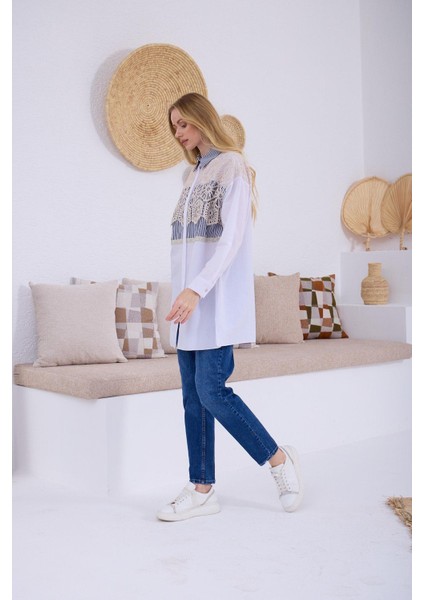 Brode Detaylı Çizgili Laci Kadın Gömlek MB11.220-2Y5 fırsatları