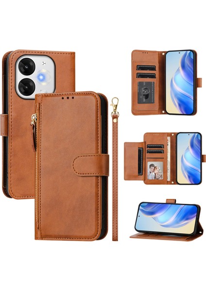Itel A80 4g Için Flip Kılıf Koruma Yumuşak Pu Deri Fermuarlı Cüzdan Kılıfı Kart Tutucu ile (Yurt Dışından)