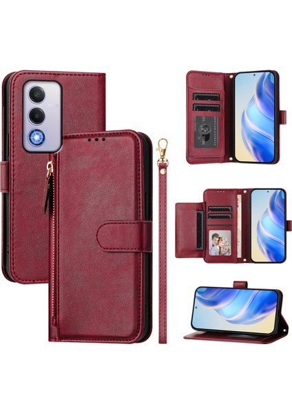 Oppo A80 5g Için Flip Kılıf Koruma Yumuşak Pu Deri Fermuarlı Cüzdan Kılıfı Kart Tutucu ile (Yurt Dışından)