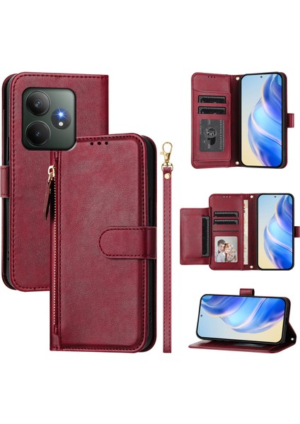 Realme Gt 6 5g/gt 6t 5g Için Flip Kılıf Koruma Yumuşak Pu Deri Fermuarlı Cüzdan Kılıfı Kart Tutucu ile (Yurt Dışından)