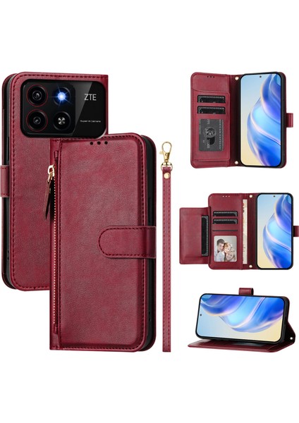 Zte Blade A35/A55 Için Flip Kılıf Koruma Yumuşak Pu Deri Fermuarlı Cüzdan Kılıfı Kart Tutucu ile (Yurt Dışından)