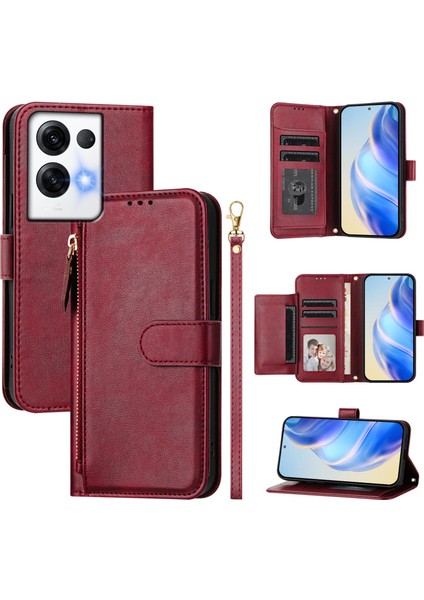 Oppo Reno 8 Pro 5g Için Flip Kılıf Koruma Yumuşak Pu Deri Fermuarlı Cüzdan Kılıfı Kart Tutucu ile (Yurt Dışından)
