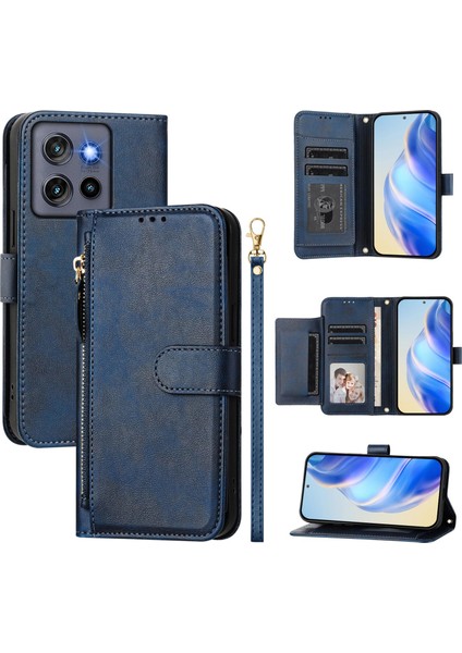 Motorola Edge 5g 2025 Için Flip Kılıf Koruma Yumuşak Pu Deri Fermuarlı Cüzdan Kılıfı Kart Tutucu ile (Yurt Dışından)