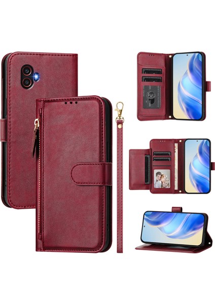 Samsung Galaxy x Cover 6 Pro Için Flip Kılıf Koruma Yumuşak Pu Deri Fermuarlı Cüzdan Kılıfı Kart Tutucu ile (Yurt Dışından)