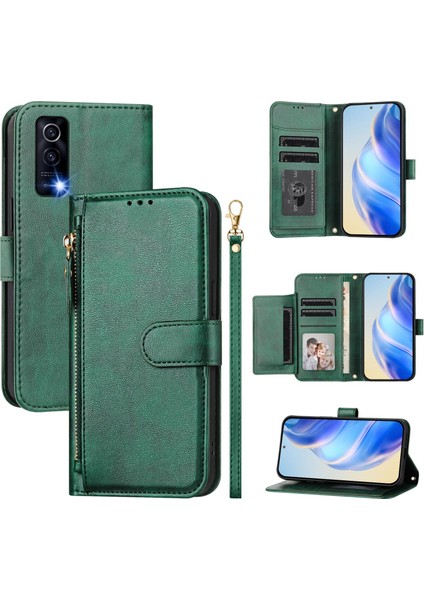 Vıvo Y72 5G/Y52 5g Için Flip Kılıf Koruma Yumuşak Pu Deri Fermuarlı Cüzdan Kılıfı Kart Tutucu ile (Yurt Dışından)