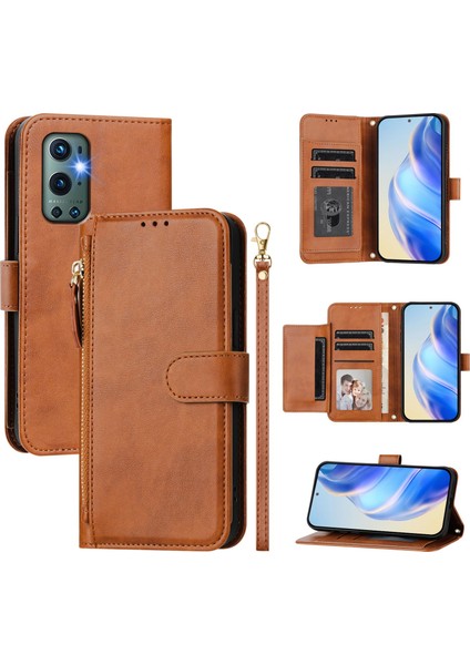 Oneplus 9 Pro Için Flip Kılıf Koruma Yumuşak Pu Deri Fermuarlı Cüzdan Kılıfı Kart Tutucu ile (Yurt Dışından)
