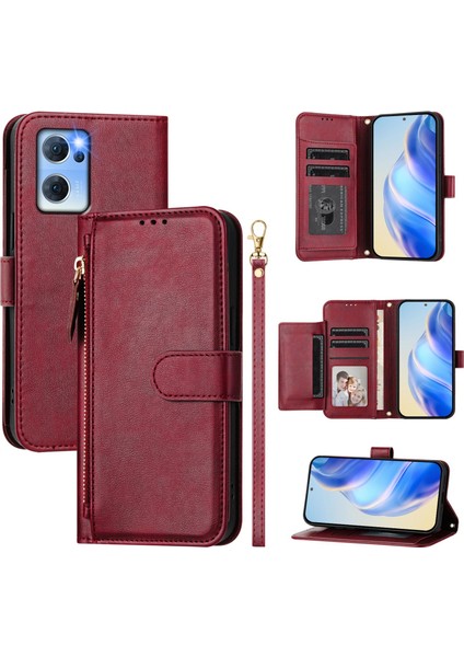 Oppo Reno 7 5g Için Flip Kılıf Koruma Yumuşak Pu Deri Fermuarlı Cüzdan Kılıfı Kart Tutucu ile (Yurt Dışından)