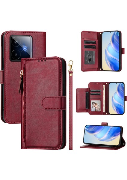 Realme Gt7 Için Flip Kılıf Koruma Yumuşak Pu Deri Fermuarlı Cüzdan Kılıfı Kart Tutucu ile (Yurt Dışından)