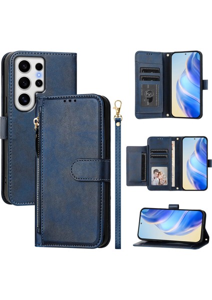 Samsung Galaxy S24 Ultra Için Flip Kılıf Koruma Yumuşak Pu Deri Fermuarlı Cüzdan Kılıfı Kart Tutucu ile (Yurt Dışından)