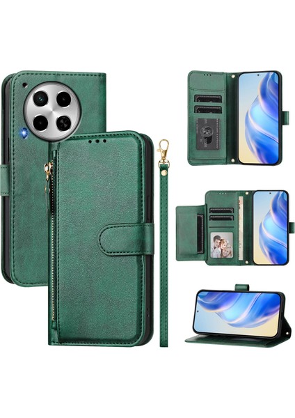 Tecno Camon 30 Için Flip Kılıf Koruma Yumuşak Pu Deri Fermuarlı Cüzdan Kılıfı Kart Tutucu ile (Yurt Dışından)