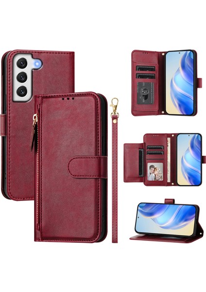 Samsung Galaxy S22 Plus Için Flip Kılıf Koruma Yumuşak Pu Deri Fermuarlı Cüzdan Kılıfı Kart Tutucu ile (Yurt Dışından)