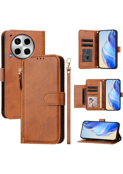 Tecno Camon 30 Için Flip Kılıf Koruma Yumuşak Pu Deri Fermuarlı Cüzdan Kılıfı Kart Tutucu ile (Yurt Dışından)