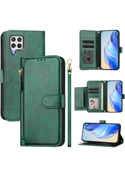 Samsung Galaxy A22 4g Için Flip Kılıf Koruma Yumuşak Pu Deri Fermuarlı Cüzdan Kılıfı Kart Tutucu ile (Yurt Dışından)