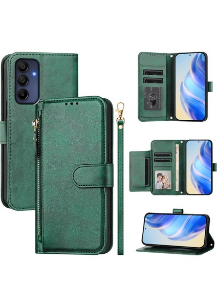 Samsung Galaxy A16 Için Flip Kılıf Koruma Yumuşak Pu Deri Fermuarlı Cüzdan Kılıfı Kart Tutucu ile (Yurt Dışından)