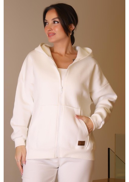 Kanguru Cepli Ekru Kadın Sweatshirt 3045-2K5 fiyatları