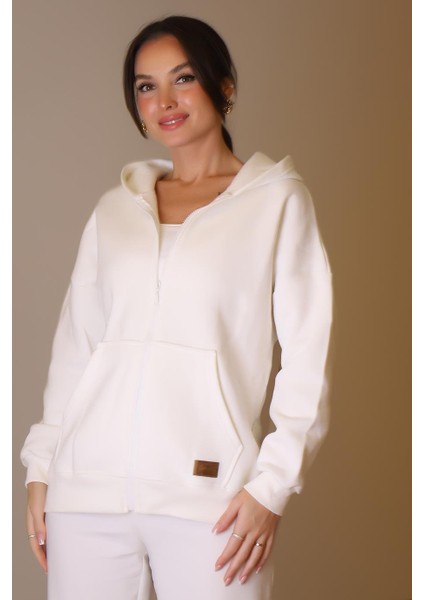 Kanguru Cepli Ekru Kadın Sweatshirt 3045-2K5 modelleri