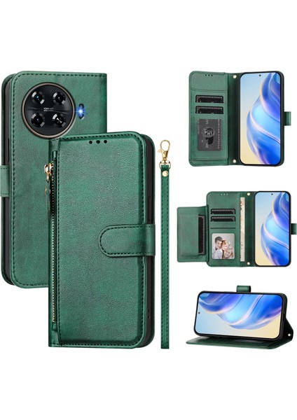 Tecno Spark 20 Pro Plus 4g Için Flip Kılıf Koruma Yumuşak Pu Deri Fermuarlı Cüzdan Kılıfı Kart Tutucu ile (Yurt Dışından)
