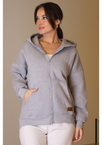 Kanguru Cepli Gri Kadın Sweatshirt 3045-2K5 fiyatları