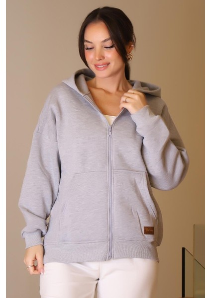 Kanguru Cepli Gri Kadın Sweatshirt 3045-2K5 modelleri