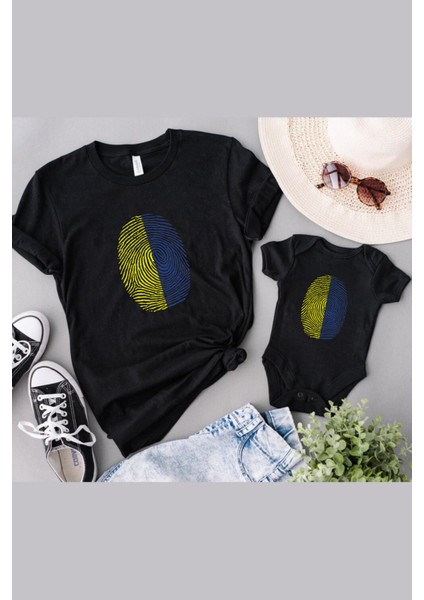 Sarı Lacivert Parmak Izi Baba Oğul Kız (Tek Ürün Fiyatı Kombin Yapmak Için 2ADET Sepete Ekleyiniz)