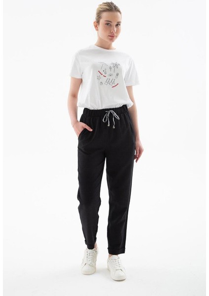Beli Lastikli Siyah Kadın Pantolon 0250-2Y5