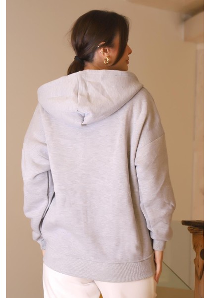Kanguru Cepli Gri Kadın Sweatshirt 3045-2K5 fırsatları