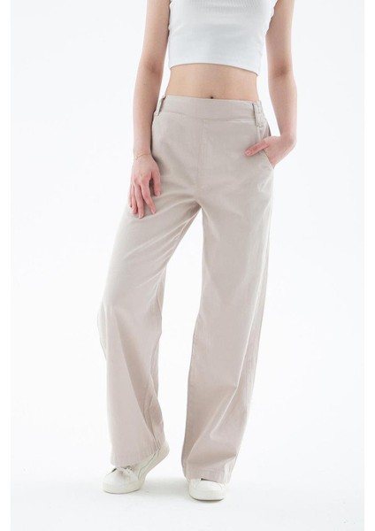 Cepli Geniş Paça Bej Kadın Pantolon 0042-2Y5