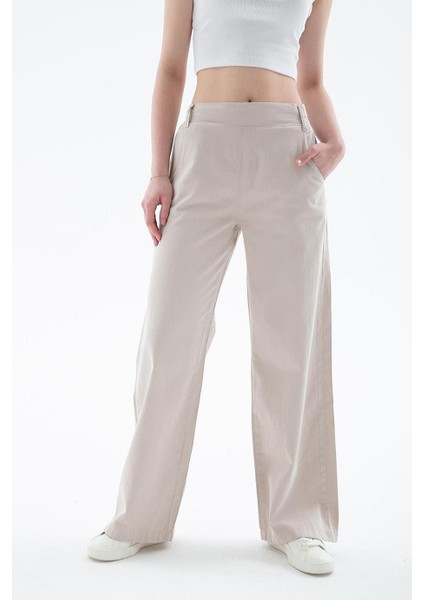 Cepli Geniş Paça Bej Kadın Pantolon 0042-2Y5