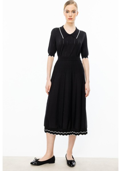 Kendinden Desenli Midi Boy Siyah Kadın Etek 59328-2Y5