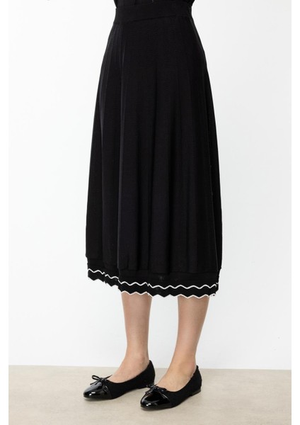 Kendinden Desenli Midi Boy Siyah Kadın Etek 59328-2Y5 fırsatları