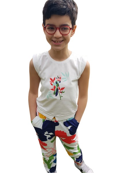 Fancy Kids Kız Çocuk Alaca Desenli Çok Renkli Ekru Pantolon Bel ve Paça 7 Yaş Çok Renkli fiyatları
