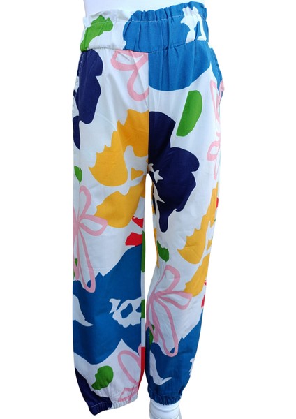 Fancy Kids Kız Çocuk Alaca Desenli Çok Renkli Ekru Pantolon Bel ve Paça 7 Yaş Çok Renkli modelleri