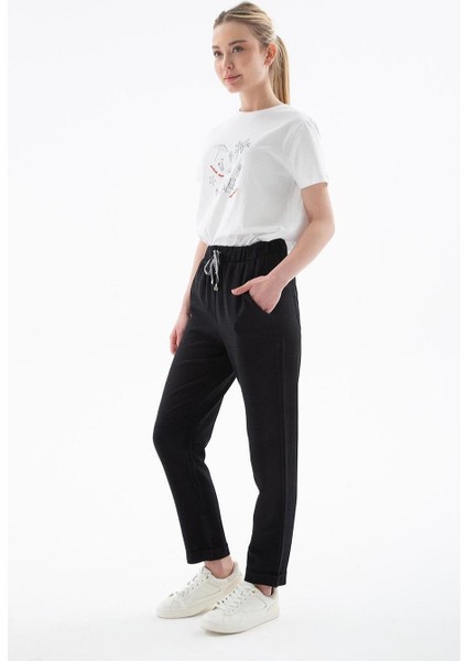Beli Lastikli Siyah Kadın Pantolon 0250-2Y5