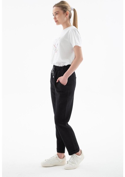 Beli Lastikli Siyah Kadın Pantolon 0250-2Y5