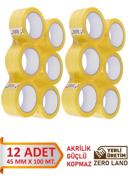 Akrilik Koli Banti 12 Adet 45 mm x 100 Metre Şeffaf Ekstra Güçlü Mukavemet Bstmy
