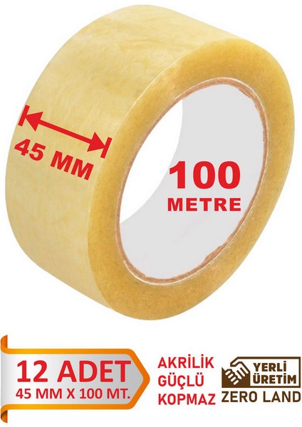 Akrilik Koli Banti 12 Adet 45 mm x 100 Metre Şeffaf Ekstra Güçlü Mukavemet Bstmy