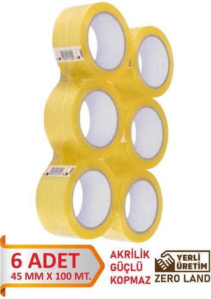 Akrilik Koli Banti 6 Adet 45 mm x 100 Metre Şeffaf Ekstra Güçlü Mukavemet Bstmy