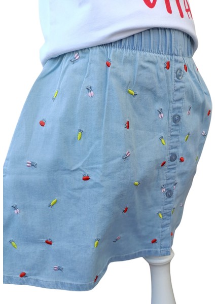 Fancy Kids Kız Çocuk Baskılı Beyaz T-Shirt Nakış Baskılı Mavi Etek 3-4 Yaş Beyaz - Mavi fırsatları