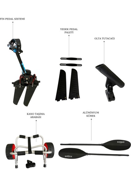 Pedallı Avcı Kanosu Profesyonel Fin Pedal Sistemi Yeşil Kano 335X88X34