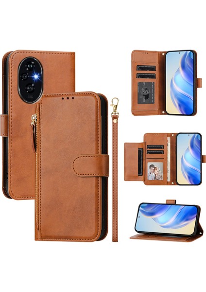 Honor 200 Pro Için Flip Kılıf Koruma Yumuşak Pu Deri Fermuarlı Cüzdan Kılıfı Kart Tutucu ile (Yurt Dışından)