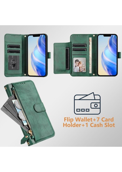 Oneplus 11 Için Flip Kılıf Koruma Yumuşak Pu Deri Fermuarlı Cüzdan Kılıfı Kart Tutucu ile (Yurt Dışından)