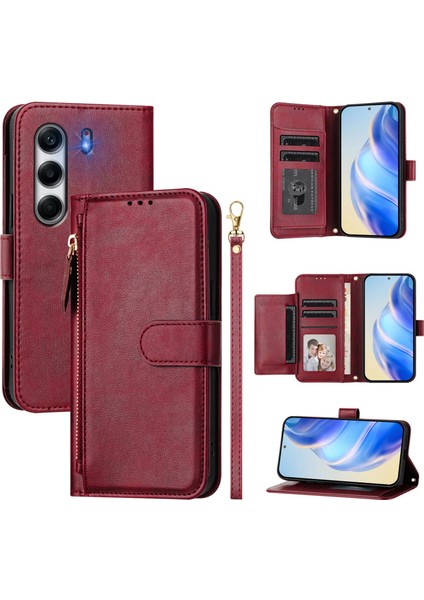 Tecno Camon 40 Pro 4g Için Flip Kılıf Koruma Yumuşak Pu Deri Fermuarlı Cüzdan Kılıfı Kart Tutucu ile (Yurt Dışından)