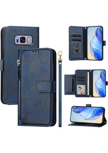 Samsung Galaxy S8 Plus Için Flip Kılıf Koruma Yumuşak Pu Deri Fermuarlı Cüzdan Kılıfı Kart Tutucu ile (Yurt Dışından)